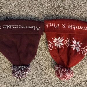 Abercrombie & Fitch Red and Brown Knit Beanies